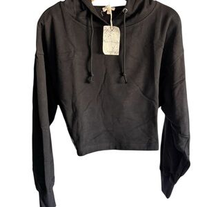 Hem & Thread Mixed Media Black Hoodie